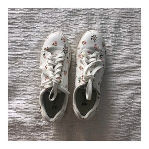 White Floral Platform Sneakers